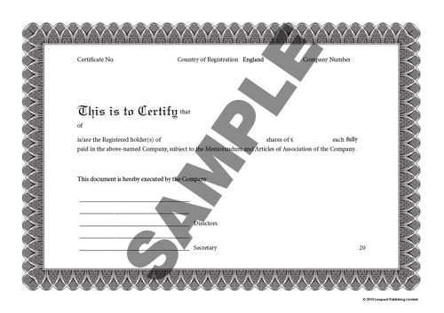 Share Certificate Standard Pack