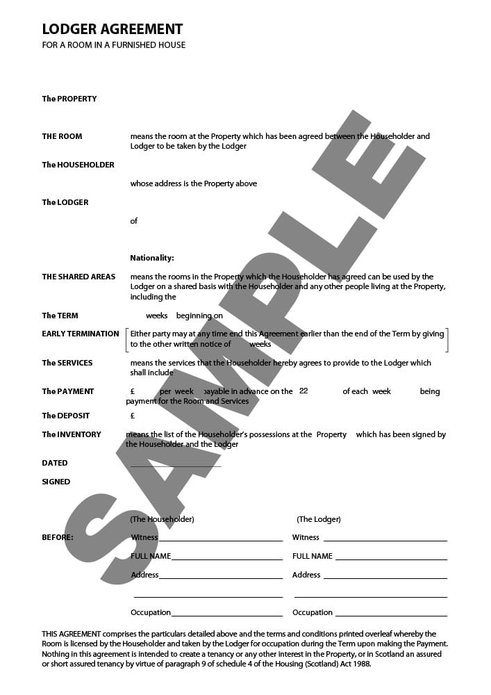 Lodger Agreement Form Template Sample lawpack co uk LawPack