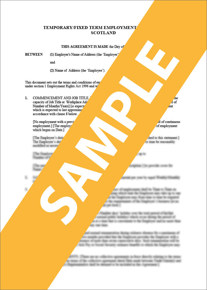 employment contract temporary fixed term form template sample lawpack co uk