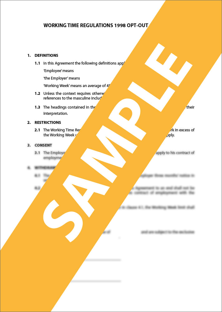 Working Time Regulations 48 Hour Opt Out Agreement Form Template And Sample Uk 9545