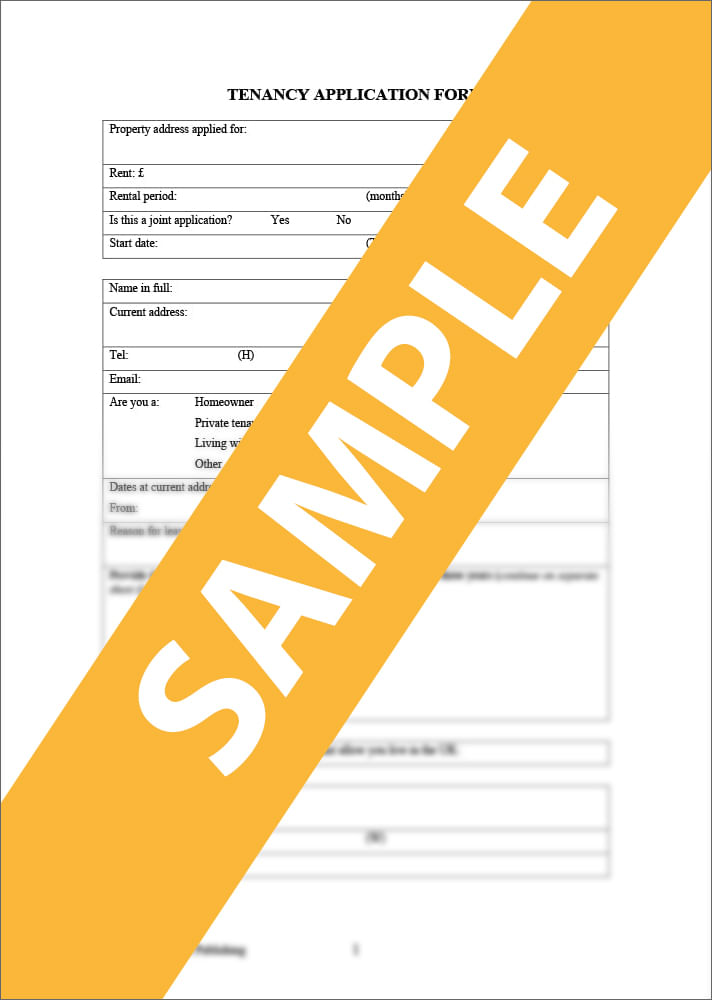 Tenancy Application Form Template Sample Lawpack Co Uk   Tenancy Application 